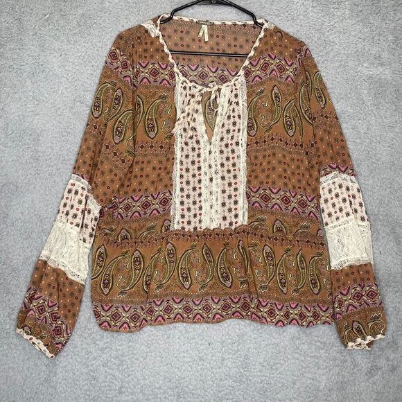 gimmicks by BKE Tops - Gimmicks by BKE womens XL long sleece paisley cowgirl lace sheer boho keyhole